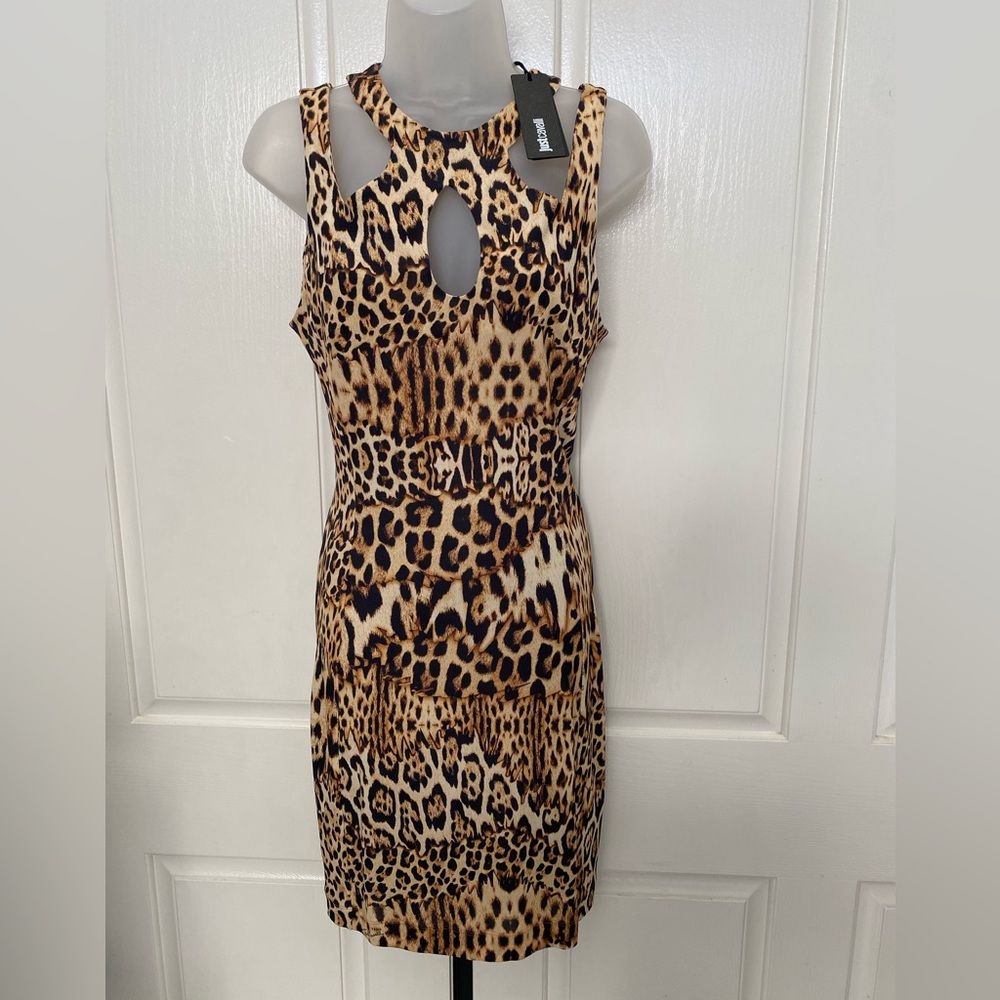 NEW wTag-JUST CAVALLI Animal Print Cutout Dress 4